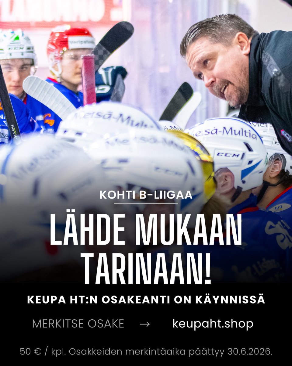 KeupaHT's tweet photo. Yhä useampi on jo lähtenyt mukaan tukemaan KeuPa HT:n matkaa kohti B-liigaa 💙

Jokainen euro ja osake on KeuPa-yhteisölle tärkeä. Olit mukana 50 €:n minimisummalla tai suuremmalla panoksella, arvostamme suuresti panostasi.

Osta osake: https://t.co/Io5s63n0S9

📷 Tomi Autio https://t.co/qPN6YJ2K9H