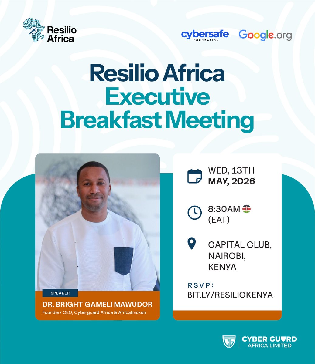 cybersafehq's tweet photo. We’re bringing the Resilio Africa conversation to Nairobi.

If you lead a critical institution, this session will show how organisations across Africa are already accessing cybersecurity support and how your institution can too.

RSVP: https://t.co/86sGtXkj0r https://t.co/YbXrAnYEcN