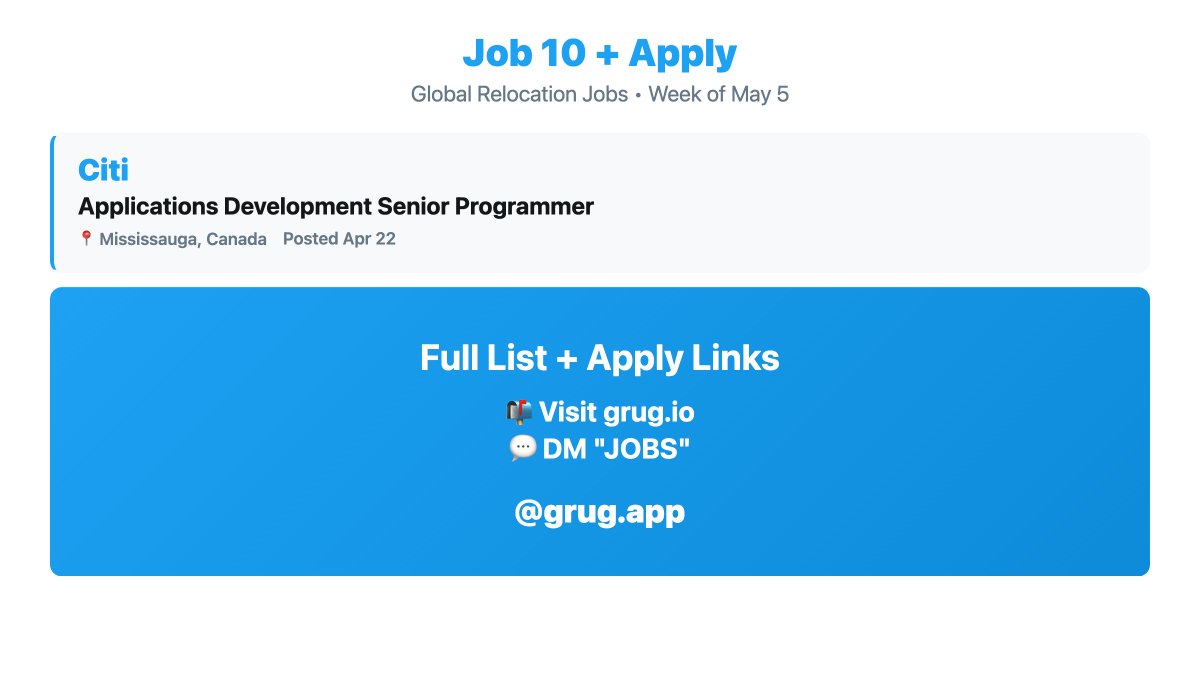10 global relocation jobs in Singapore, UK, Germany, Canada.

Grab, Agoda, Capital One, AWS, Citi.

Genuine visa sponsorship. No H1B lottery.

Full list: grug.io/post/global-re…

Updated every Monday.