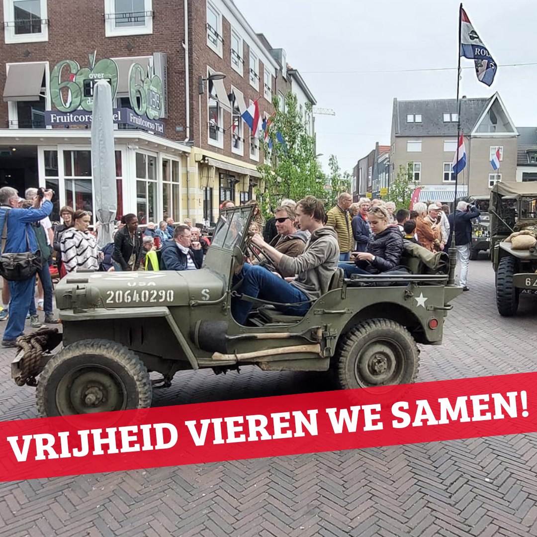 VisitTiel's tweet photo. 🎉 Bevrijdingsdag in Tiel. Op 5 mei vieren we samen dat we vrij zijn, en in Tiel doen we dat groots op de Groenmarkt. Vanaf 11.00 uur een gezellige kunstmarkt
Om 11.30 uur ontsteking van het vrijheidsvuur op de Groenmarkt. 
Meer weten? Check https://t.co/GOoQ1NszsA #visittiel https://t.co/ji6hwzEs4O