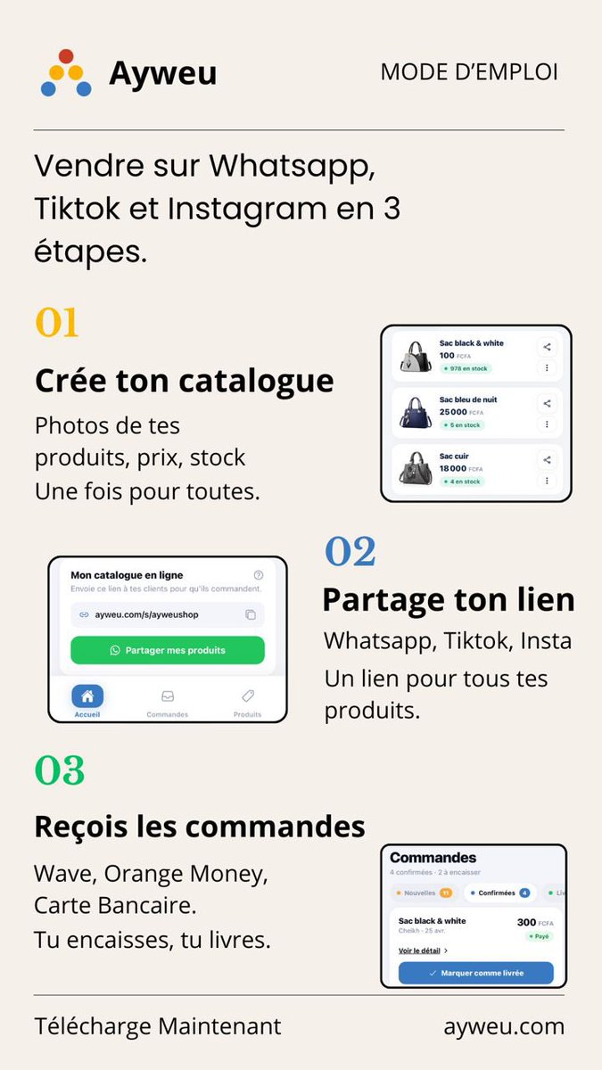 ayweushop's tweet photo. Stop à la galère des "C'est combien ?" en DM ! ❌

Envoyez simplement votre lien Ayweu et laissez la magie opérer :

✨ Catalogue propre
✨ Lien unique pour tous vos réseaux
✨ Paiement mobile ultra-rapide

Prêt à passer au niveau pro ?

Télécharge l’application #Ayweu https://t.co/wO3K7zHbAD