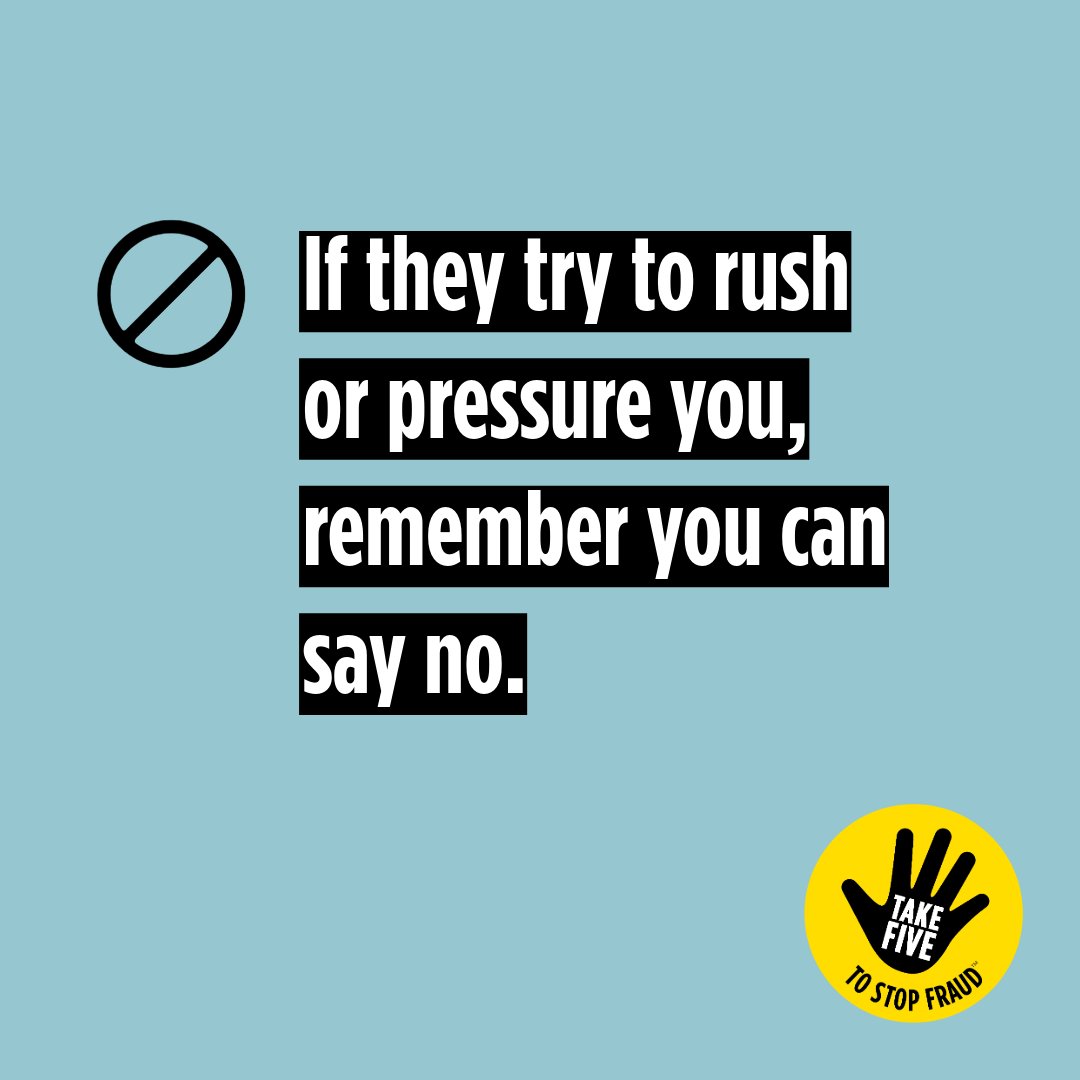 WTStds's tweet photo. A doorstep scam is when someone comes to your door and tries to trick you into paying for work you don’t need.
✅Only open the door if you’re expecting someone
✅If they try to rush or panic you, this could be a scam
✅Check their credentials
#TakeFive #DoorstepScams https://t.co/Ru7GJMsiXf
