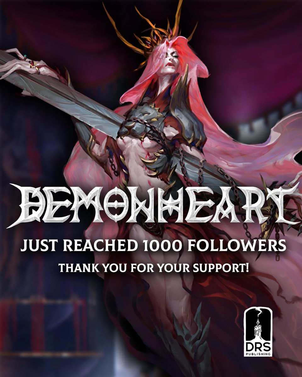 DRS_Publishing's tweet photo. We passed 1000 followers on Kickstarter today! From the bottom of our hearts; thank you. Use the link in bio to learn more about Demonheart and how to receive free Dice&amp;Pin sets!

https://t.co/hX2kH1nBNM

#daggerheart #demonheart #ttrpg #kickstarter https://t.co/nDSezMRzsW