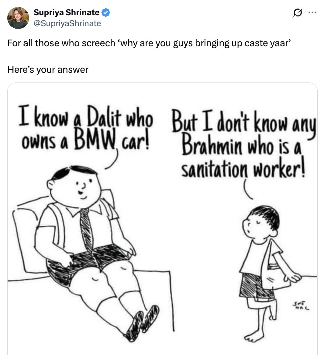 Post No 1-  for which SC/ST Act has been invoked against me

> Congress spokesperson posts anti brahmin image
> I respond to her- without abusing anybody
> SC Commission takes suo moto action after 1 year
> Delhi police invokes SC/ST Act &amp; send notice

AND THE SAD PART IS BOTH SC