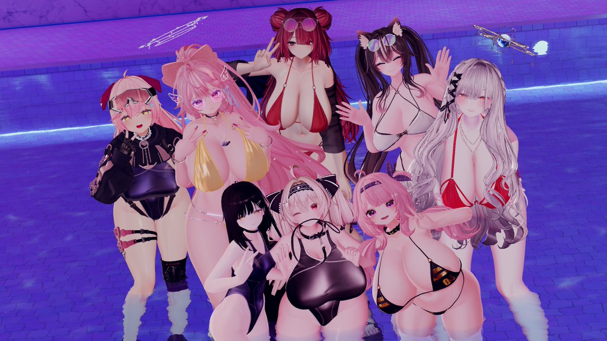 バニー撮影会したあとにプールで集合写真!👙