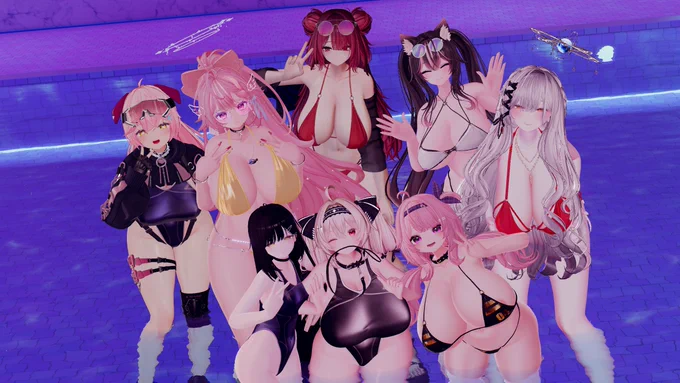 バニー撮影会したあとにプールで集合写真!