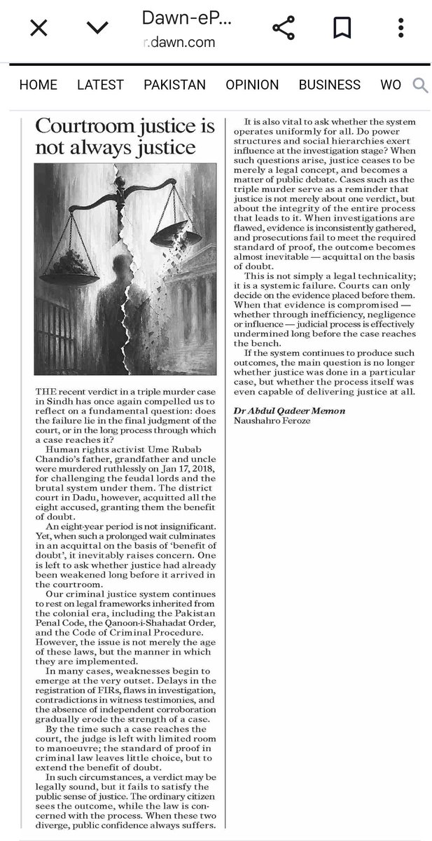 PIRSANIA's tweet image. “Courtroom justice is not always justice” — my letter published in Dawn newspaper.
If the journey of justice is flawed, how can the outcome be just?
#Justice #RuleOfLaw #Pakistan

dawn.com/news/1997677/c…

@dawn_com
@amnesty @UmeRubabchandio @_Qasim_Kehar @BBCWorld @BBhuttoZardari
