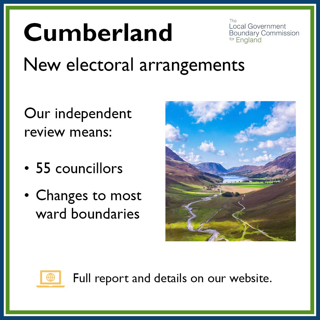 LGBCE's tweet photo. 📢 Today we published our final recommendations for new electoral arrangements for @CumberlandCoun 📢

For the full report, interactive map and more info, visit: 👇

https://t.co/Dm9RdQGIhN https://t.co/bbP3r9Fdf8