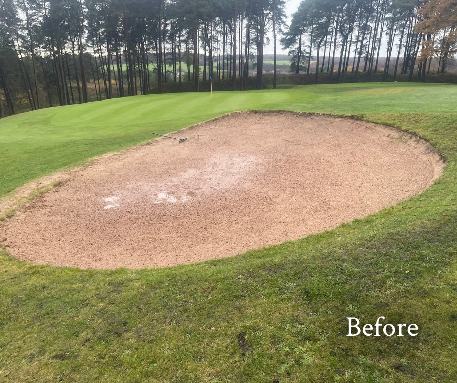 BeauDesertGolf's tweet photo. Another bunker that's gone under the knife this winter is the greenside bunker on 7, which had lost its shape and depth over time.

What previously stuck out like a sore thumb is now perfectly in keeping with the environment, and helps elevate this stunning hole further. https://t.co/nfRHZtZvEl