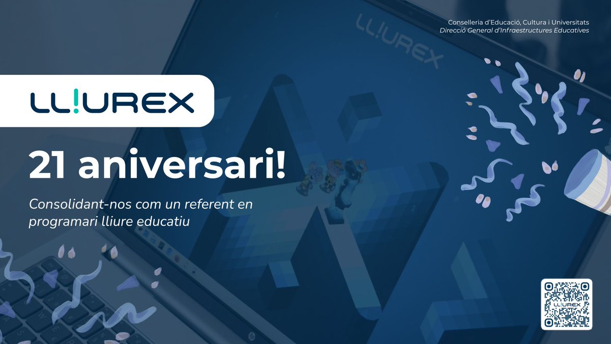 LliureX's tweet photo. 🎉 21 anys creixent junts 🎉

🖥️ Un recorregut que ens ha convertit en un referent del programari lliure en l’àmbit educatiu

✨ Un projecte viu que avança gràcies a la innovació constant, el treball col·laboratiu i el compromís amb una educació digital inclusiva per a tots/totes https://t.co/62rztrkVyo