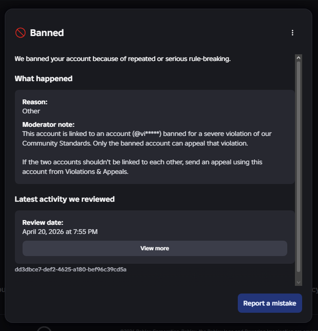 BoxDeez's tweet photo. @Roblox @FIMUSFIM Pls @Roblox revert my ban i have no association with this acount.
My acount name is xXVITORMLGXx https://t.co/kOcew59EA0