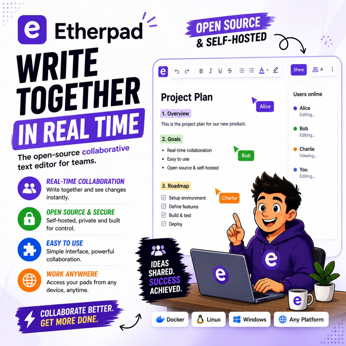 nifeio's tweet image. Write together in real time ⚡

With Etherpad, you can collaborate on documents instantly — no delays, no conflicts.

Simple. Fast. Open-source.

Watch here:youtu.be/zR9OjCp8N2A

#Etherpad #Collaboration #OpenSource #DevTools #Productivity #Realtime