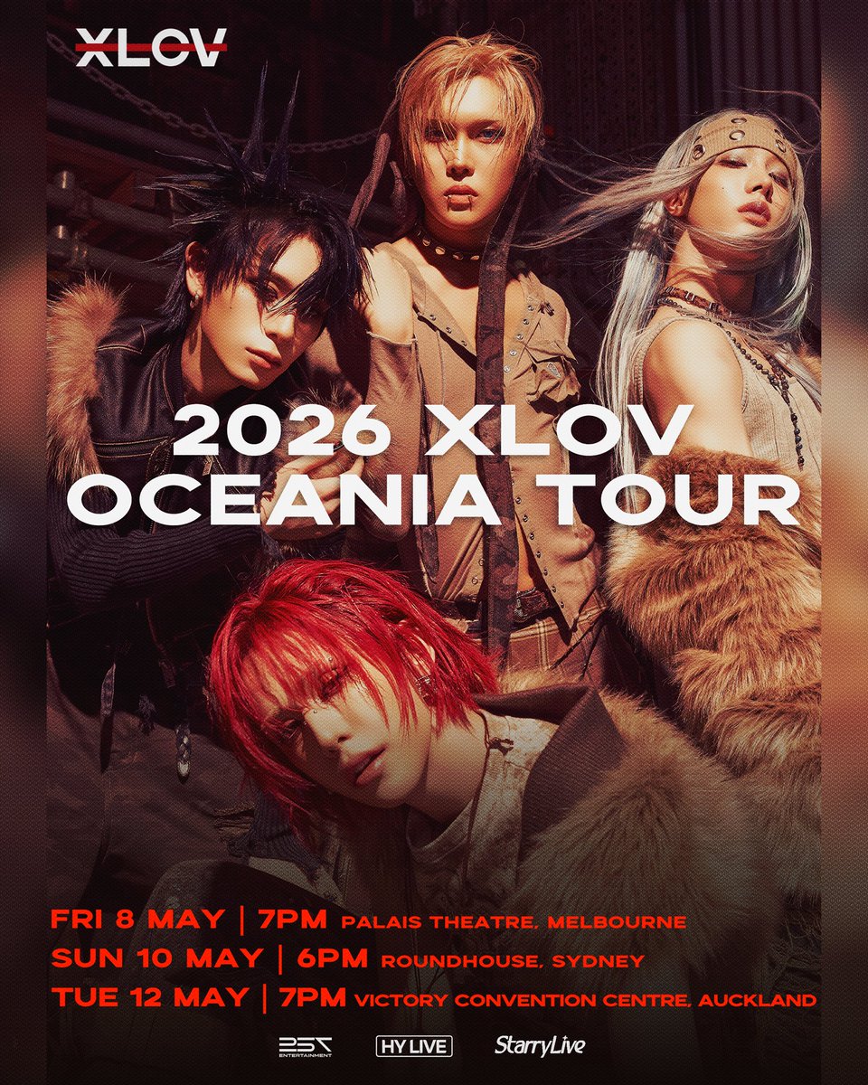 StarryLiveEnt's tweet photo. 2026 XLOV OCEANIA TOUR 
 
Attention EVOL!
XLOV Oceania Tour Official Merchandise is now revealed ✨
 
Take a piece of this special love home with you on show day
and turn that unforgettable night into something you can hold onto forever.
 
🛒 Available on-site · While stocks last
If you’re looking to grab the full set, make sure to stop by the merch booth early.
 
🔥 More show details Coming Soon — stay tuned!
 
[MELBOURNE]
📆 FRI 8 MAY | 7PM | All Ages
📍 Palais Theatre
🎟️ https://t.co/XjnVnFBKwc
 
[Sydney]
📆 SUN 10 MAY | 6PM | All Ages
📍 Roundhouse
🎟️ https://t.co/nMnpPOTp0L 
 
[Auckland]
📆 TUE 12 MAY | 7PM | All Ages
📍 Victory Convention Centre 
🎟️ https://t.co/hTNcOc2M4m

#XLOV #엑스러브 
#XLOVTour2026 #XLOVinOCEANIA  #257Entertainment #HYLIVE #Starrylive