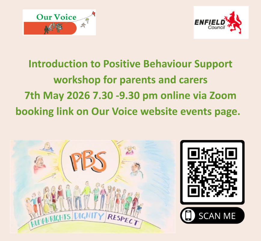 EnfieldOurVoice's tweet photo. Last chance to book for our Introduction to Positive Behaviour Support workshop, tomorrow (Thursday 7th May) at 7.30 - 9.30 pm. We'll explore practical techniques to help you manage behaviours of distress at home. Details and booking link on our website at https://t.co/DGGUItCi9H https://t.co/vNFmQfD7TU