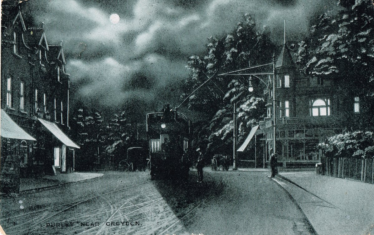 LizanneLloyd's tweet image. #TramTuesday The Purley tram at night #postcard