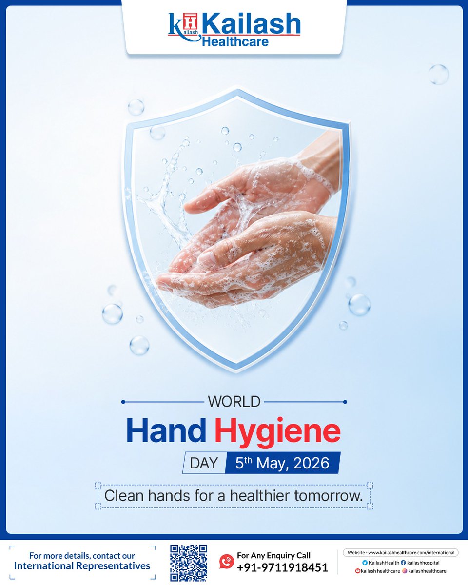 KHIndia_'s tweet photo. On World Hand Hygiene Day, Kailash Hospitals highlights the importance of hand hygiene as one of the simplest yet most effective measures to prevent infections and reduce the spread of harmful germs.

Clean hands for a healthier tomorrow. https://t.co/ojK1NWncUT