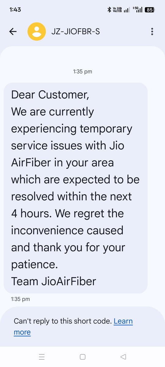 mshashi2009's tweet photo. Hello @JioCare,@JIOAIRFIBERIN I am extremely frustrated with the JioFiber service as it only works for 15 days a month and remains down for the rest. https://t.co/MMsSUhqPjh