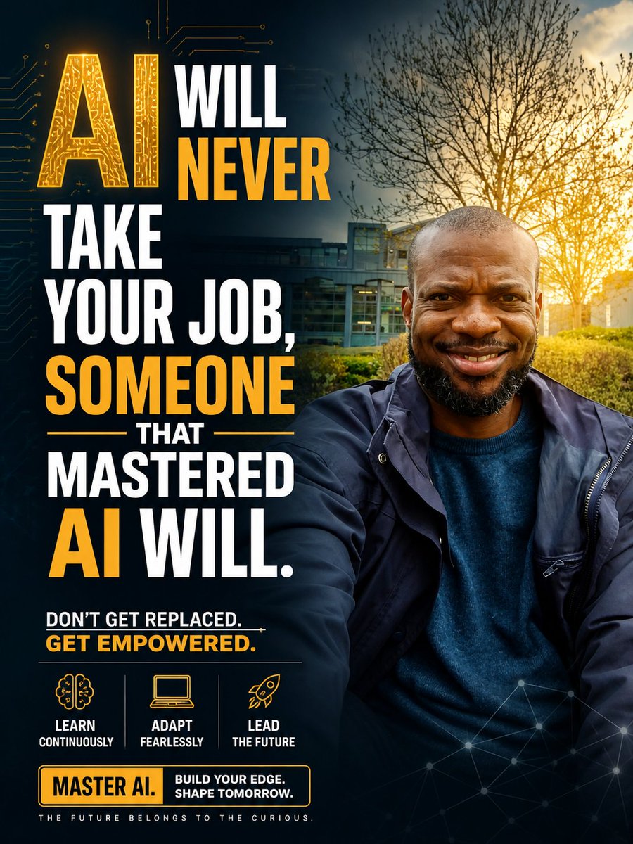 Princeiyke83's tweet photo. AI WILL NOT WAIT FOR YOU.
The world isn’t slowing down. It’s accelerating.
Right now, someone is using AI to work 10x faster, think sharper, and create things you haven’t even imagined yet.
They’re not smarter than you.
They’re just moving. https://t.co/vjgMipNxgR