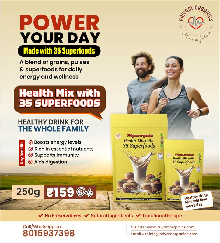 MorganicsP26740's tweet image. Power your day with Priyam Organics Health Mix💪🌾
Made with 35 superfoods for energy, immunity &amp;amp; daily wellness.

✔ No preservatives
✔ Natural ingredients
✔ For the whole family

250g @ ₹159

📞 8015937398

#PriyamOrganics #HealthMix #Superfoods #HealthyLiving #ImmunityBoost