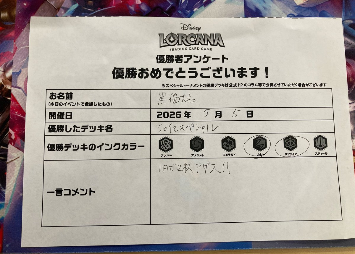 本日15名で開催したロルカナスペシャルトーナメント優勝は黒猫大吉さん