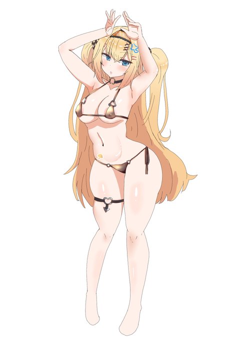 ゴールデンビキニなきのこ「みゃんみゃんみゃん…///」 (チクニーしすぎて乳輪溢れちゃってるなぁ…///) #夜の絵ノキタケ