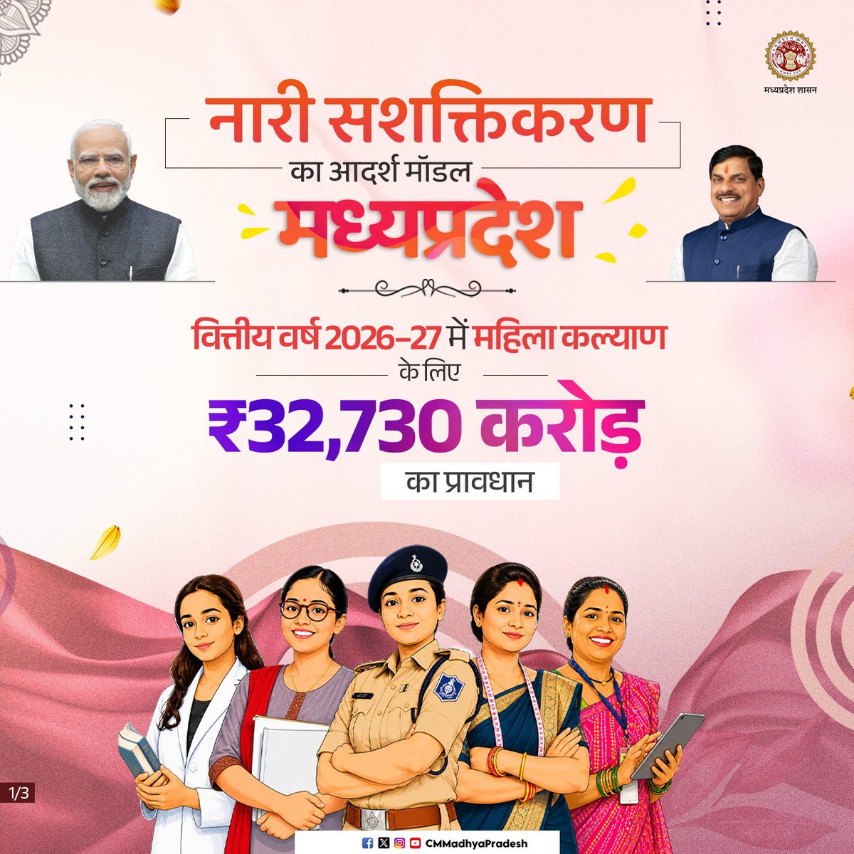 CMMadhyaPradesh's tweet image. मुख्यमंत्री डॉ. मोहन यादव के नेतृत्व में ‘मध्यप्रदेश’ बन रहा है नारी सशक्तिकरण का आदर्श मॉडल

@DrMohanYadav51 @MinistryWCD @mp_wcdmp #CMMadhyaPradesh #MadhyaPradesh