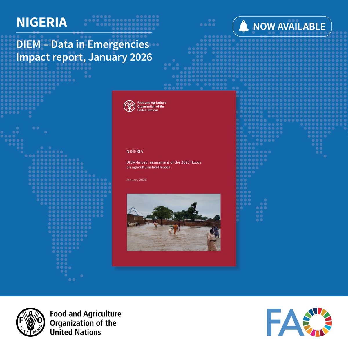 FAOemergencies's tweet photo. Flood events in Nigeria resulted in over 700 000 ha of exposed cropland in mid-October. 

#DataInEmergencies conducted analysis to generate actionable data to support evidence-based planning, emergency response and recovery interventions.

Read more👉 https://t.co/sMm9zgwRkp https://t.co/yENQTwDe46
