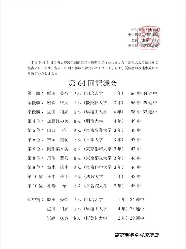 東京都学生弓道連盟 tweet media