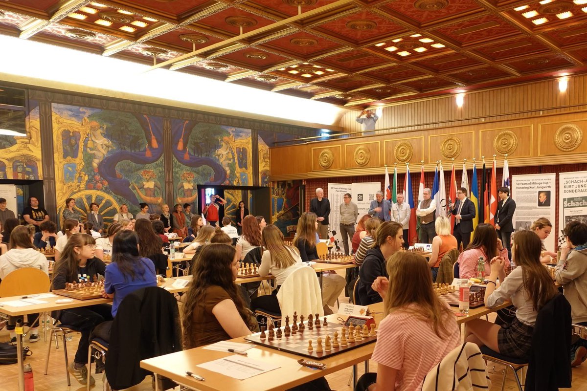 ECUonline's tweet photo. Mitropa Chess Cup 2026 is underway in Sankt Veit an der Glan, Austria! 🏆 #chess #MitropaCup 

This year, the event marks half a century since the competition was established, and it is dedicated to the memory of Professor Kurt Jungwirth, the tournament’s founder, who passed away in May 2025 at the age of 95.

Three rounds have already been played, and France and Italy co-lead in the Open tournament scoring maximum 6 match points. In the Women's section, Ukraine and Germany tie for the top scoring 5 match points each. 

♟️All results, pairings & rankings: https://t.co/GzTtd9Kp97
🔗Official webpage of the tournament: https://t.co/LSZKBtTA19
📸Photo gallery: https://t.co/9JuRuElZOV