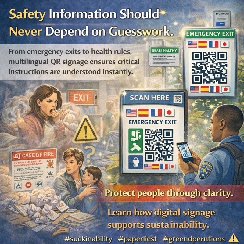 dhrondes's tweet image. Safety information should never depend on guesswork.

From emergency exits to health rules, multilingual QR signage ensures critical instructions are understood instantly.
Protect people through clarity.

#safetyfirst #clearcommunication #qrcode solutions ⚠️