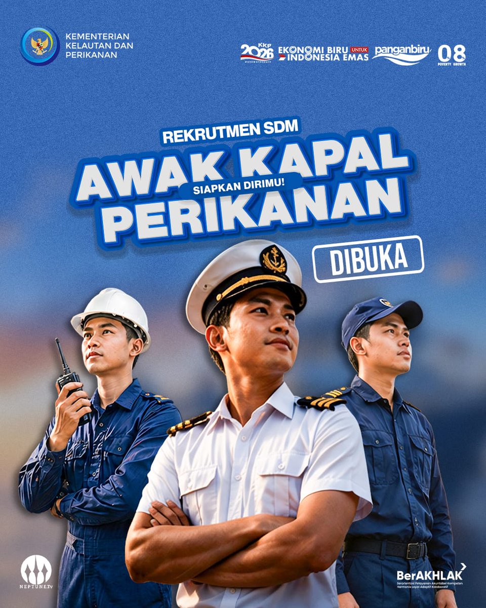 hendry_ambon's tweet photo. Sahabat Bahari, proses seleksi dilakukan secara objektif, transparan, tanpa biaya &amp; jalur khusus, serta tidak melibatkan pihak ketiga.
DAFTAR SEGERA! Hanya melalui web resmi https://t.co/H12QGBDxB8 
#2026KKPGrowStronger #KKPGOID @kkpgoid @saktitrenggono #rekrutmenawak8H9HW https://t.co/q0KCCgZPlg
