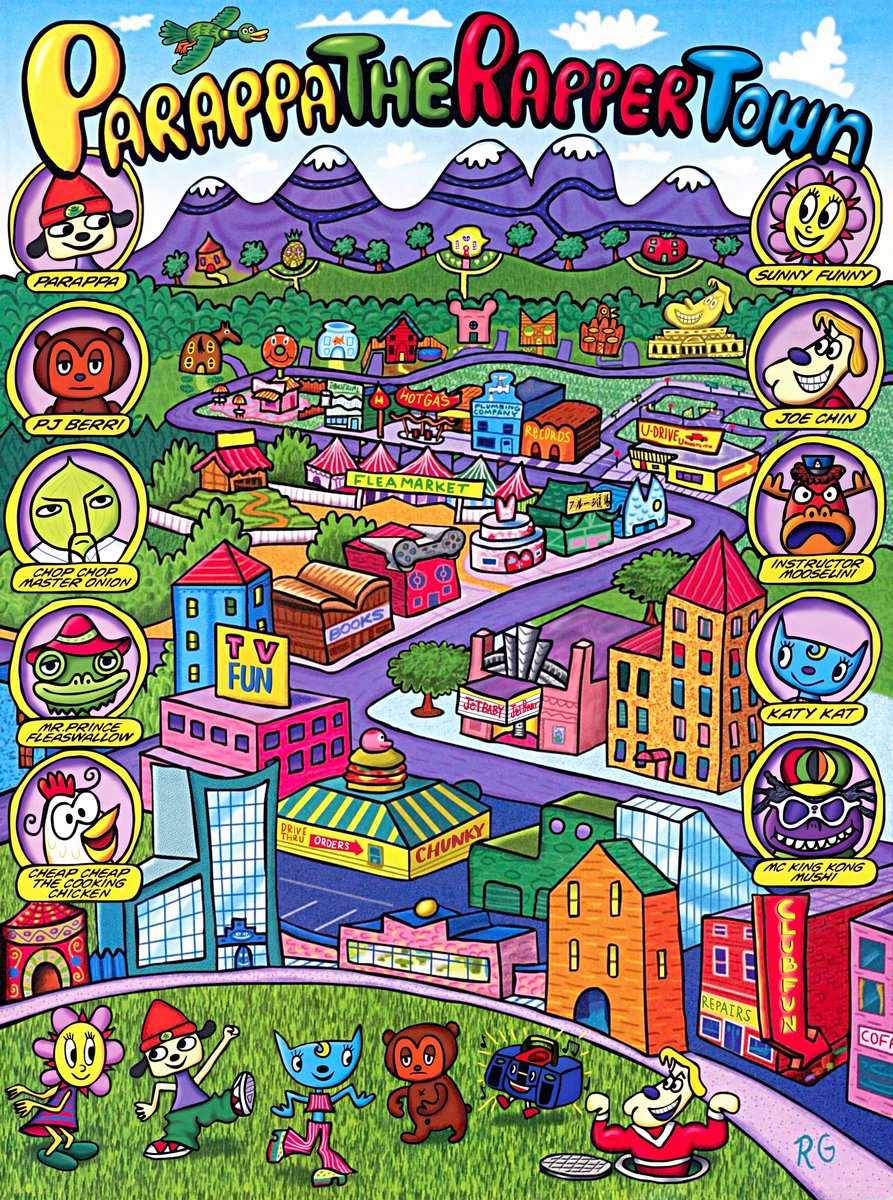 peachflavor3d's tweet photo. A piece of PaRappa The Rapper concept artwork by Rodney Alan Greenblat. Usual upscale/clean/retouch process applied. https://t.co/VoxnNVm9aU