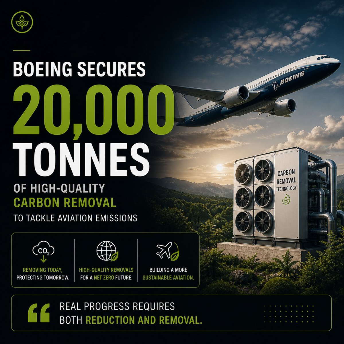 cobirebir's tweet image. Today in #ESG 🗞️

 ✈️#Boeing secured 20,000 tonnes of carbon removal to tackle aviation emissions.

#Aviation is one of the hardest sectors to #decarbonize—so removal is scaling fast.

🎯New shift:

Reduction → reduction + removal

#CarbonRemoval #NetZero