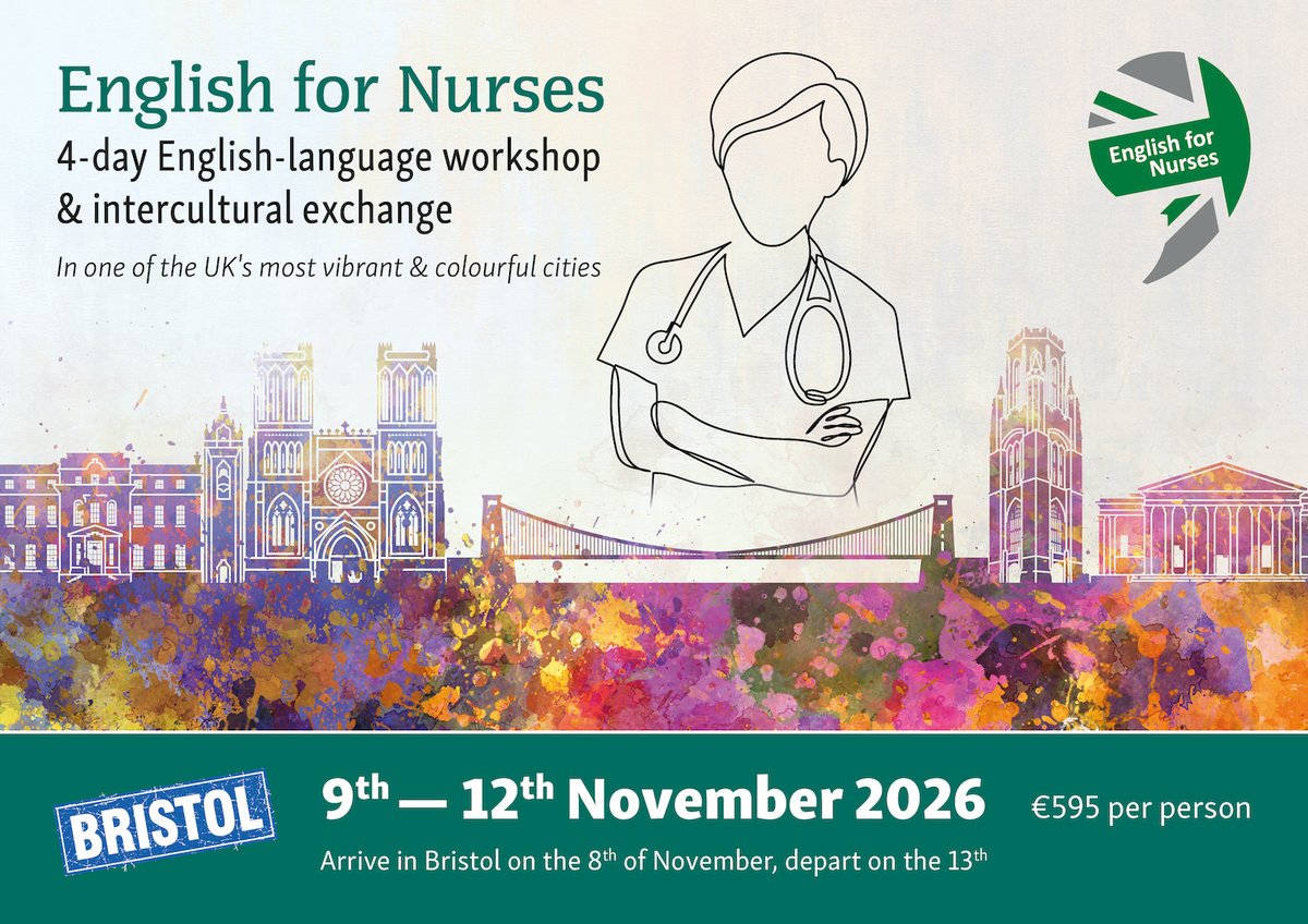 EnglishforNurse's tweet image. We still have a few places available for this year's special language workshop and intercultural exchange for nurses, which will take place in Bristol between 9th and 12th November!

For more info or to book a place:   

sabine@englishfornurses.org

#nurse #nursing #LearnEnglish