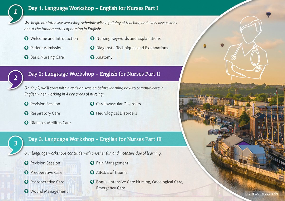 EnglishforNurse's tweet image. We still have a few places available for this year's special language workshop and intercultural exchange for nurses, which will take place in Bristol between 9th and 12th November!

For more info or to book a place:   

sabine@englishfornurses.org

#nurse #nursing #LearnEnglish