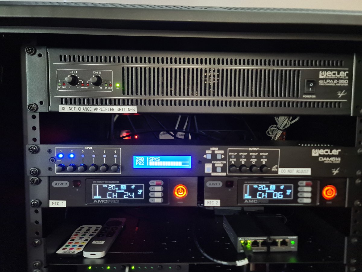 Practical_AV's tweet photo. Practical Audio Visual installed a full audio visual system in a school hall in North London. Ecler audio system, AMC ilive microphones and an RTI 4” Touchscreen control panel, 6000 Lumen Short Throw Epson and an array of Chauvet lights. https://t.co/TDOmYkZ5rS https://t.co/VlkxGHp6Ri