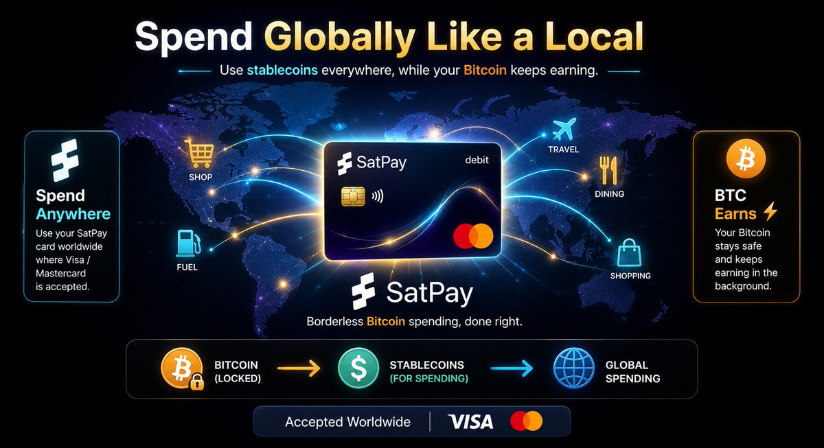 mamunbepari179's tweet photo. Spend Globally, Live Like a Local ๐๐ณ
Use @sat_pay anywhere Visa/Mastercard is accepted โ
while your Bitcoin stays safe and keeps earning โก
No borders. No hassle. Just seamless crypto spending. ๐ถ
#SatPay #Bitcoin #BTCFi #CryptoPayments #Web3 #BorderlessFinance https://t.co/zUSDEe8nGR