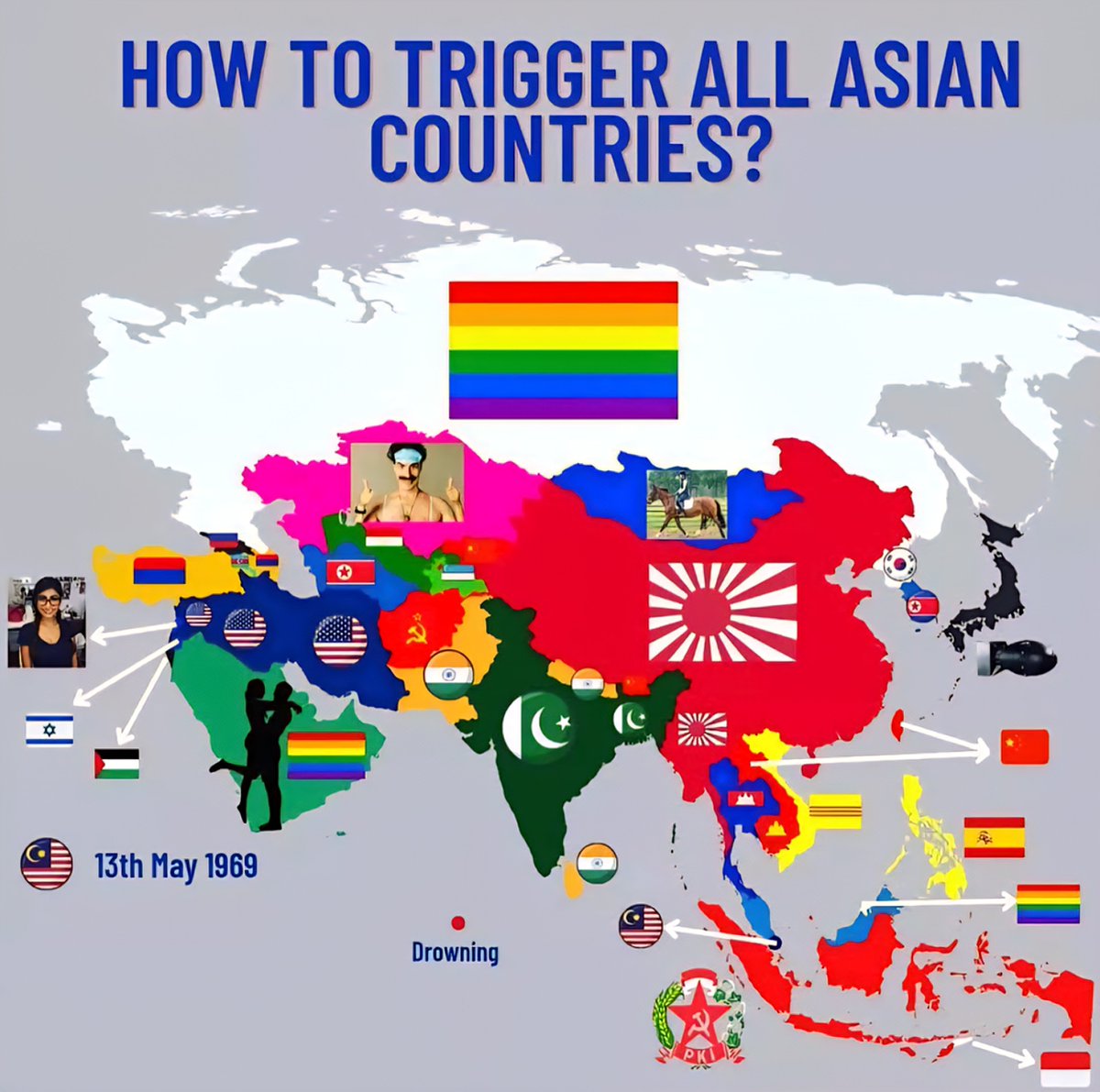 Globalstats11's tweet image. Fun Map: How to Trigger All Asian  Countries?
