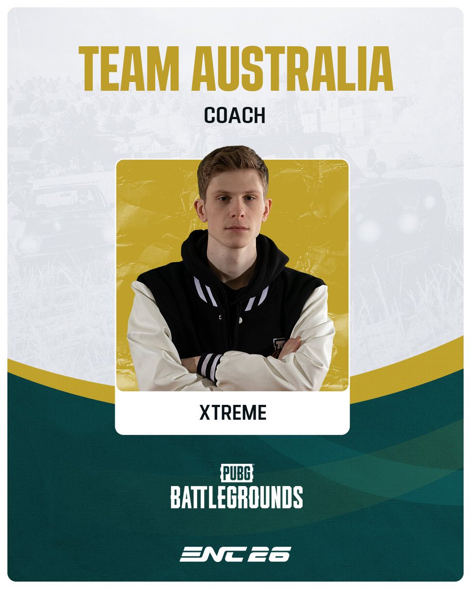 TeamAUS_Esports's tweet photo. We’re excited to welcome @XtremePUBG as Team Australia’s @PUBG Head Coach for @ENC_EN 2026!

Xtreme is currently working for Team Liquid as a coach and has competed at the highest levels of the PUBG Global Championship (PGC) himself. He's one of the best strategists to lead us in our quest.

Let’s bring it home, coach! 🇦🇺🔥