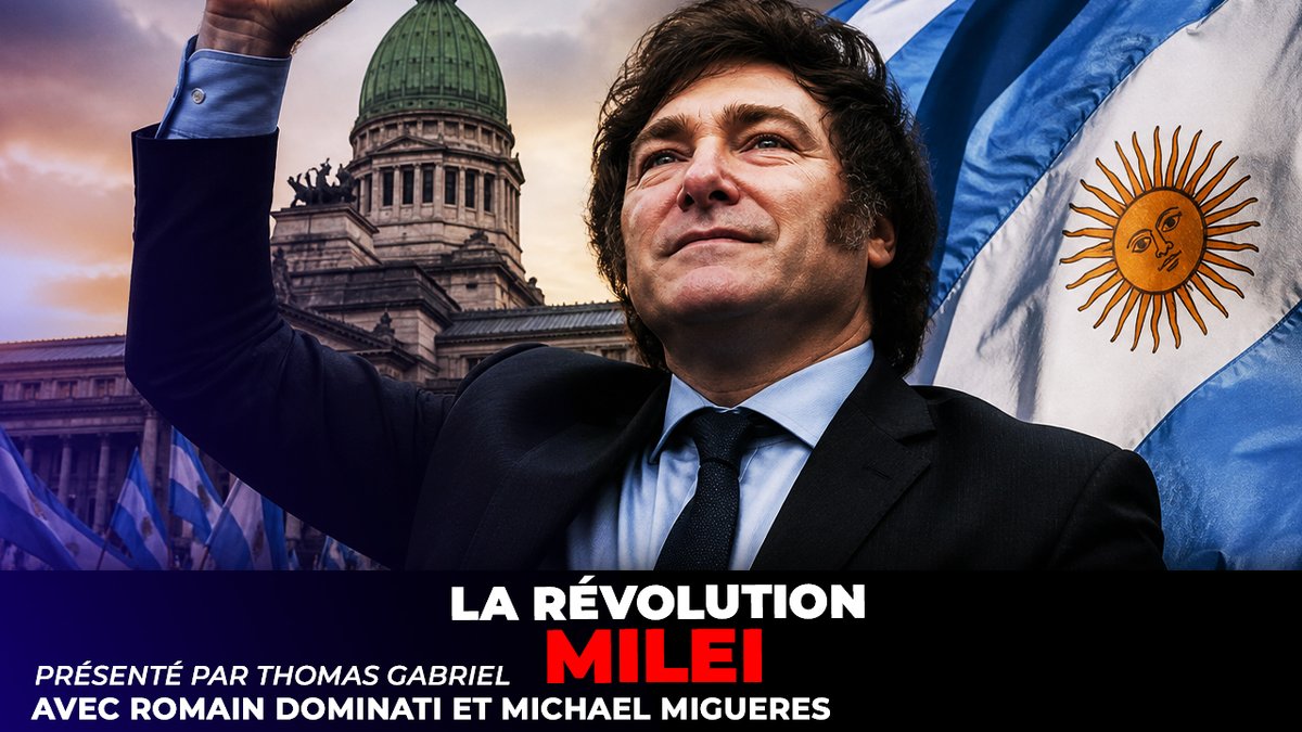 radiocourtoisie's tweet photo. 🚨L’inflation divisée par 7 en 18 mois : le miracle Milei en Argentine
  
Thomas Gabriel reçoit :  
- @RomDom11 , co-fondateur du Parti Mileiste 
- Michael Migueres, auteur

📡Tout est politique du 1er mai 2026 : https://t.co/k7GUX83644 https://t.co/7CbNunmBFb