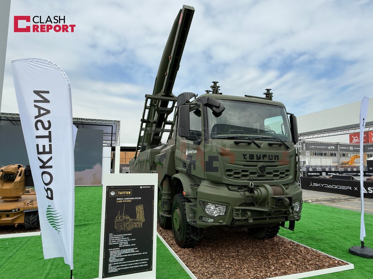 clashreport's tweet photo. 📸 Türkiye showcases its TAYFUN Block 4 hypersonic ballistic missile at SAHA 2026 in Istanbul.

Developed by ROKETSAN, this is the largest and most powerful version of the TAYFUN family, and Türkiye’s longest-range domestic ballistic missile (range undisclosed).

• Length: ~10 m
• Weight: ~7.2 tons
• Speed: Mach 5+ (hypersonic)

First unveiled at IDEF 2025, now displayed on its 8x8 launcher at SAHA.