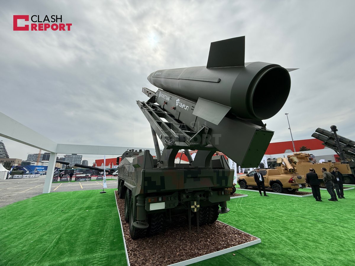 clashreport's tweet photo. 📸 Türkiye showcases its TAYFUN Block 4 hypersonic ballistic missile at SAHA 2026 in Istanbul.

Developed by ROKETSAN, this is the largest and most powerful version of the TAYFUN family, and Türkiye’s longest-range domestic ballistic missile (range undisclosed).

• Length: ~10 m
• Weight: ~7.2 tons
• Speed: Mach 5+ (hypersonic)

First unveiled at IDEF 2025, now displayed on its 8x8 launcher at SAHA.