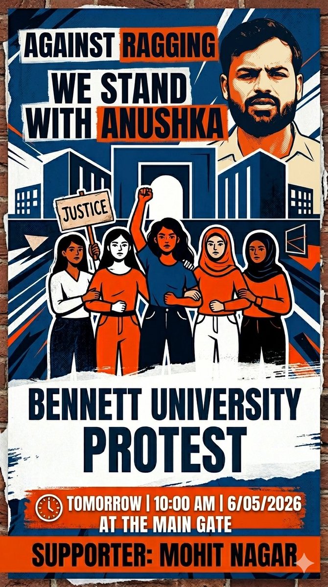 Mohitnagar_sp's tweet photo. Against Ragging 

#we_stand_with_anushka 

Protest tomorrow on Bennett University 📍 https://t.co/xOnwIhtIu9