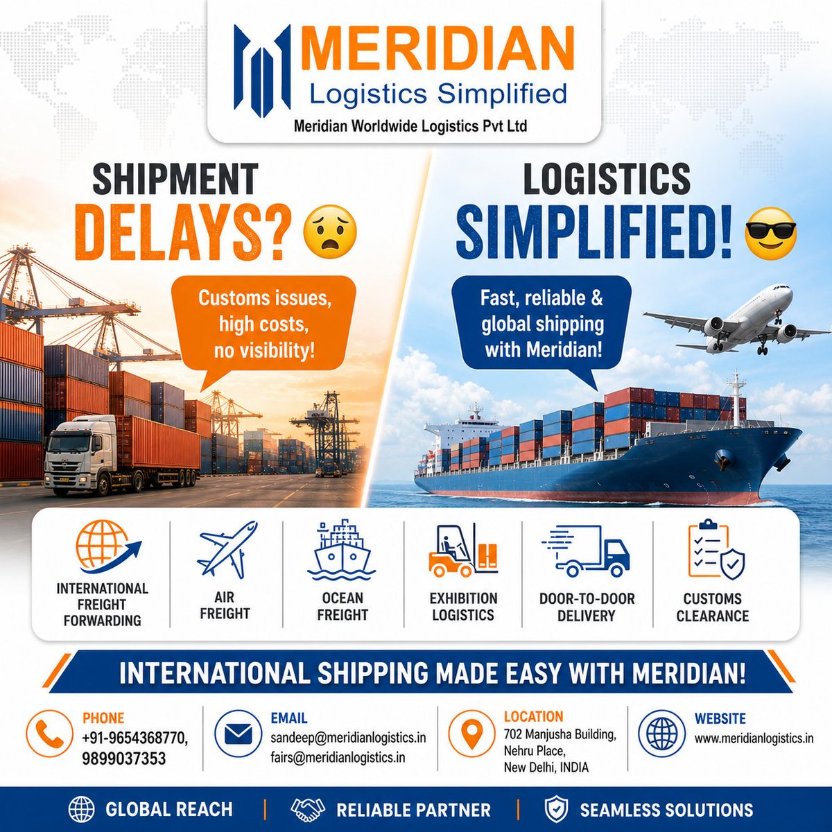 MeridianLogs's tweet photo. Shipment delays? π
Switch to Meridian Logistics π
Fast. Reliable. Global. π
#LogisticsSimplified #Shipping #Freight
π +91-9654368770
π https://t.co/0Sb9PqqKAF https://t.co/bM9zGQtCou