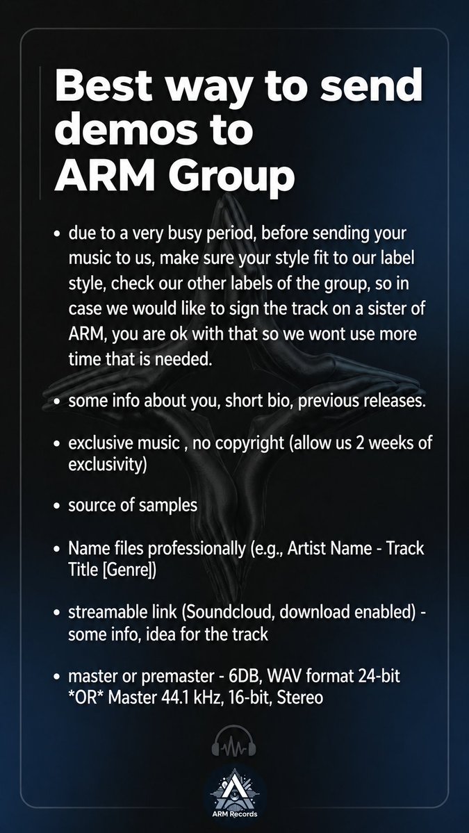 armrecgroup's tweet image. all links, for all labels:
linktr.ee/armrecords

-----------------------------

Best way to send demos to ARM Group 🔥
#musician #demos #newmusic #release #followus