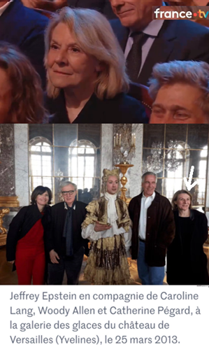 Hier, regardant les #Molières, je tombe sur <a href="/MerwaneB/">Merwane Benlazar</a>. En un plan de coupe, je découvre un visage qui ne rigole pas du tout, celui de notre Ministre de la Culture, <a href="/catherinepegard/">Catherine Pégard</a>.
Bizarre : elle ressemble bcp à cette dame qui se trouve à côté de Jeffrey #Epstein à #Versailles.