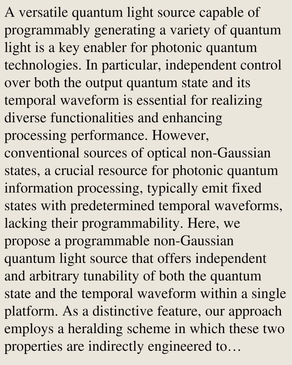 QuantumPapers's tweet photo. Programmable non-Gaussian quantum light source with state and temporal-waveform tunability

Hiroko Tomoda, Yu Nishizawa, Akihiro Machinaga, Takahiro Kashiwazaki, Takeshi Umeki, Shigehito Miki, Masahiro Yabuno, Hirotaka Terai, …
https://t.co/zwUrGVXCuK [𝚚𝚞𝚊𝚗𝚝-𝚙𝚑] https://t.co/R8YkutDHvh