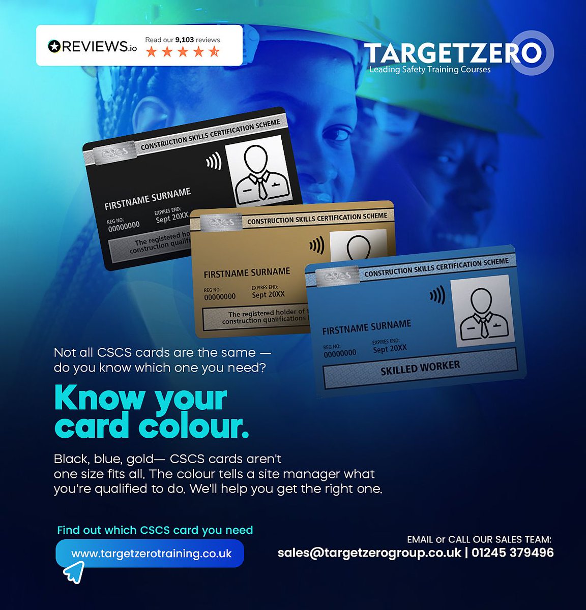 TargetZero_Grp's tweet photo. Not all CSCS cards are the same. Choosing the wrong one can delay your work, cost you money, and hold back your progress on site.

Find out exactly which CSCS card you need today.

https://t.co/n4n9DXZHMP

Call us on 01245 379496
Email sales@targetzerogroup.co.uk https://t.co/U9ZGfWlu2p