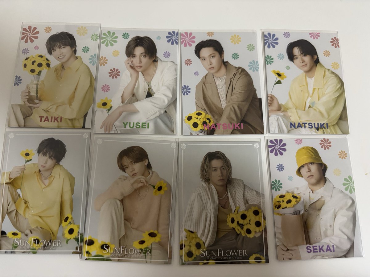 mnk727_kit's tweet photo. SUNFLOWER FANTASTICS LIVE TOUR 2026 ファンタ フォトカ 交換

求▶︎木村慧人

譲▶︎世界 佐藤大樹 澤本夏輝 瀬口黎弥 堀夏喜 八木勇征 中島颯太

5/6立川 5/23 愛知 又は郵送での交換希望です。

条件良い方優先させていただきます。
お気軽にお声掛けください。 https://t.co/M204NlnbYc