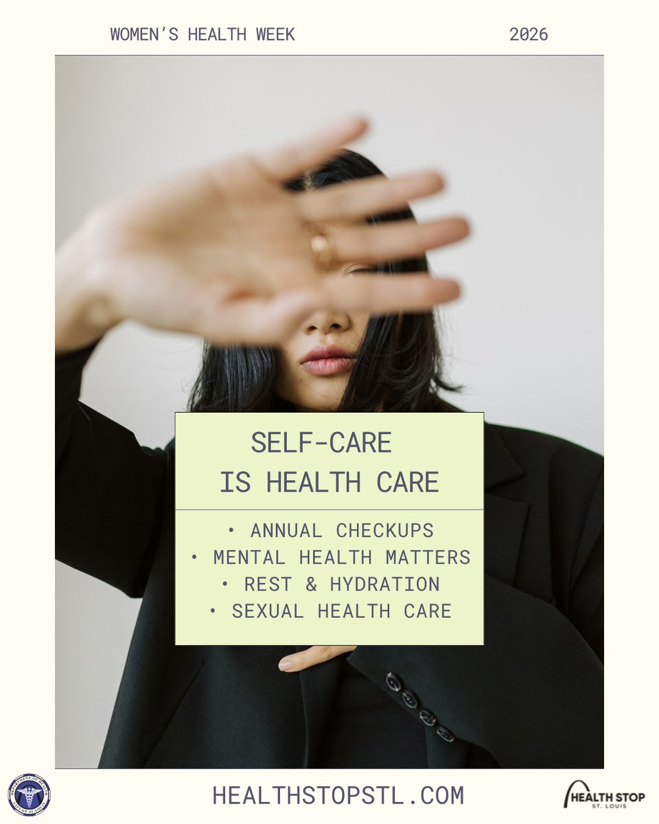 HealthStopSTL's tweet photo. Taking care of yourself isn’t extra—it’s essential. Start small, stay consistent. https://t.co/r7N3llYPjX #SelfCare #WomensHealthWeek

@CityofSTLDOH https://t.co/ivUhOh9pe6